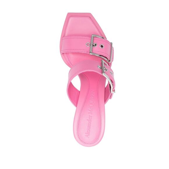 Alexander McQueen Sandals 105mm Buckle Leather Party Statement Summer Pink Sz 9 - Picture 3 of 14